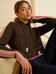 Love & Roses Chocolate Brown Multi Lurex Stripe Hooded Knit Jumper - Image 1 of 4