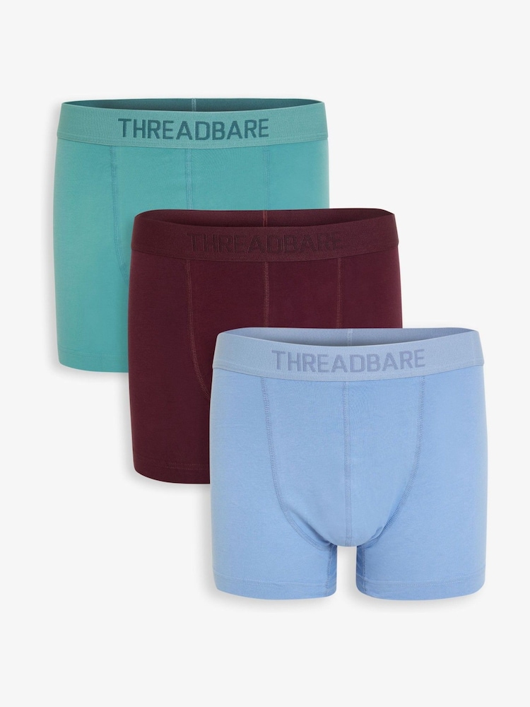 Threadbare Blue Hipster Fit Boxer Shorts (3 Pack) - Image 1 of 5 Threadbare Blue Hipster Fit Boxer Shorts (3 Pack) - Image 1 of 5