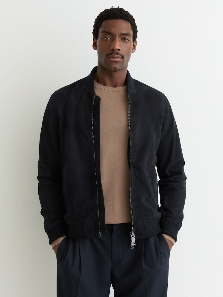 Reiss Navy Bild Zip-Through Bomber Jacket - Image 1 of 7 Reiss Navy Bild Zip-Through Bomber Jacket - Image 1 of 7