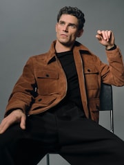 タバコブラウン - Reiss Daventry スエード 4ポケットジップスルージャケット - 画像 1 / 8