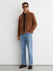 タバコブラウン - Reiss Daventry スエード 4ポケットジップスルージャケット - 画像 3 / 8