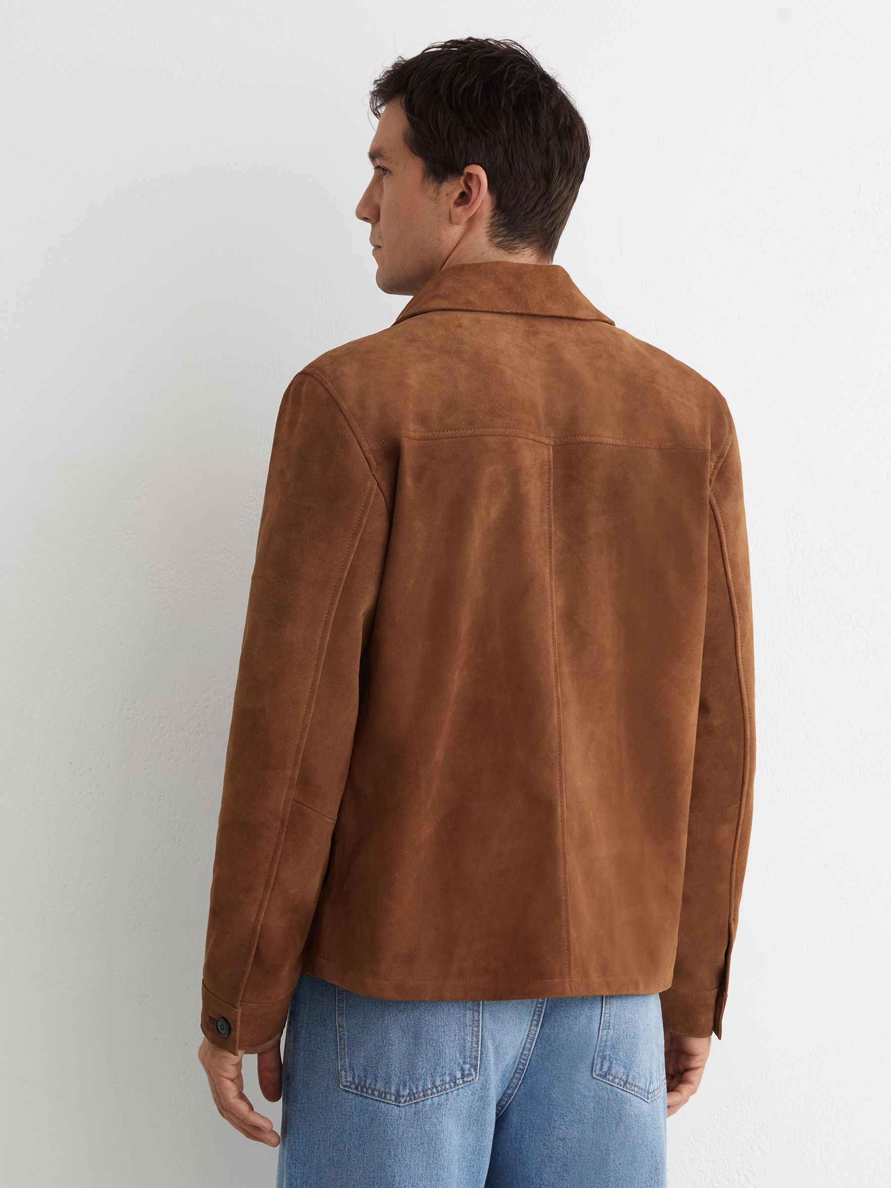 Buy Reiss Tobacco Brown Daventry Suede Four-Pocket Zip-Through