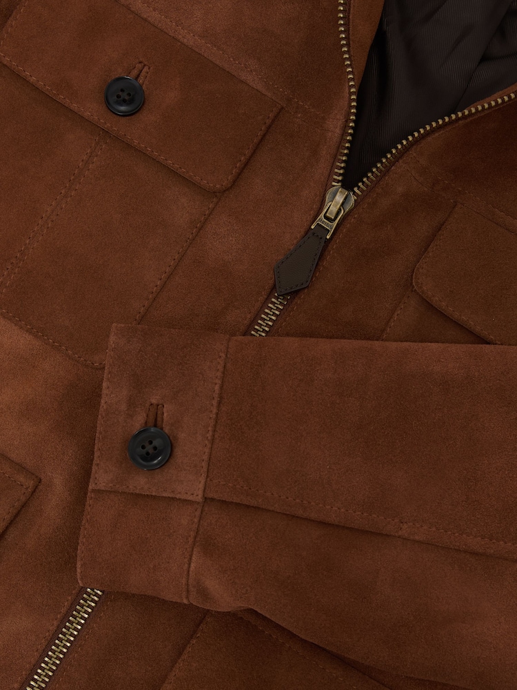 タバコブラウン - Reiss Daventry スエード 4ポケットジップスルージャケット - 画像 8 / 8