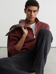 Reiss Raspberry Pink Quinn Cotton-Blend Washed Half-Zip Sweatshirt - Image 1 of 7