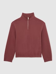 Reiss Raspberry Pink Quinn Cotton-Blend Washed Half-Zip Sweatshirt - Image 2 of 7