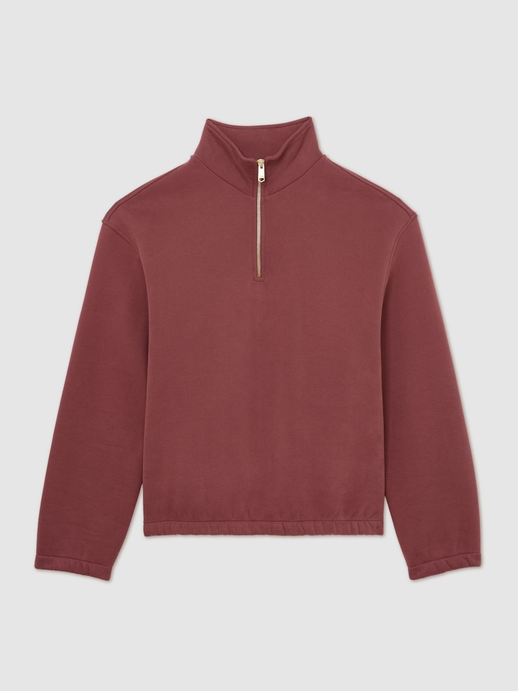 Reiss Raspberry Pink Quinn Cotton-Blend Washed Half-Zip Sweatshirt - Image 2 of 7