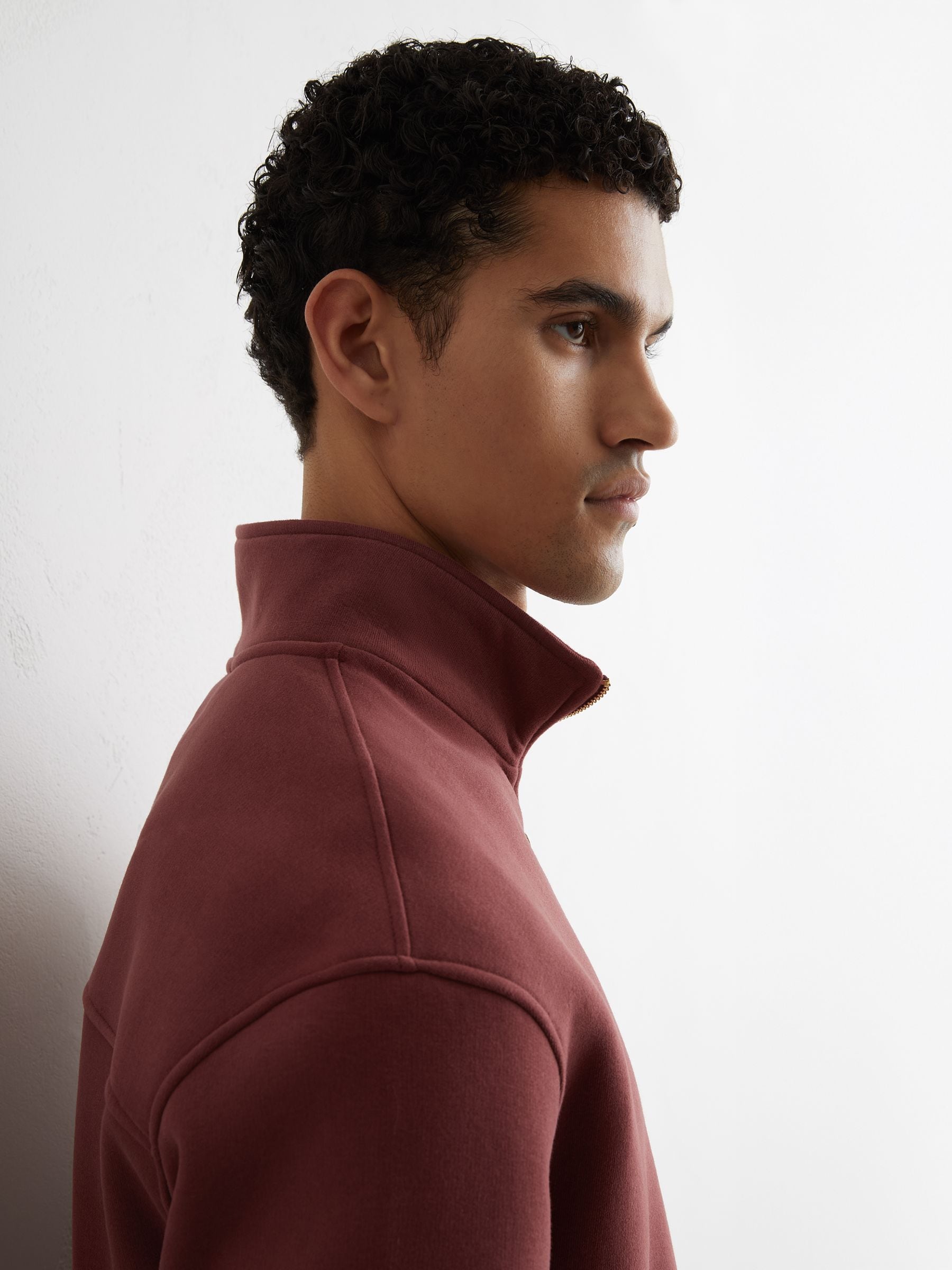 Buy Reiss Raspberry Pink Quinn Cotton-Blend Washed Half-Zip
