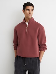 Reiss Raspberry Pink Quinn Cotton-Blend Washed Half-Zip Sweatshirt - Image 6 of 7