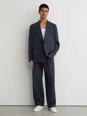 Reiss Airforce Blue Atwell Monogram Relaxed-Fit Belted Trousers - Image 1 of 8