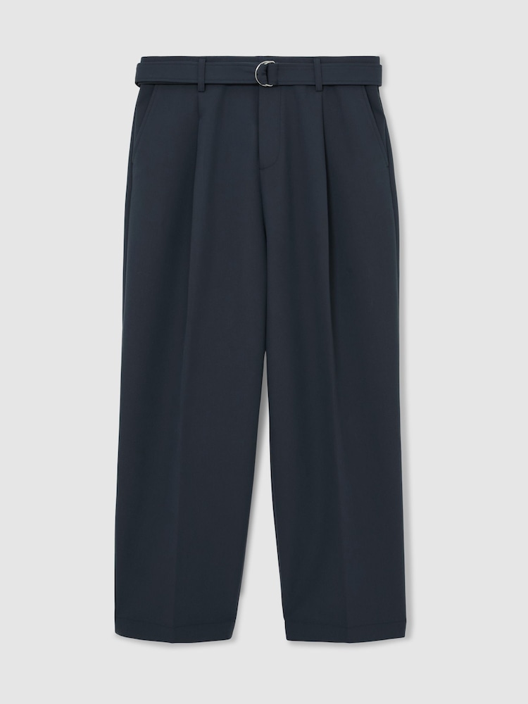 Reiss Airforce Blue Atwell Monogram Relaxed-Fit Belted Trousers - Image 2 of 8