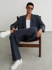 Reiss Airforce Blue Atwell Monogram Relaxed-Fit Belted Trousers - Image 4 of 8