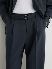 Reiss Airforce Blue Atwell Monogram Relaxed-Fit Belted Trousers - Image 5 of 8