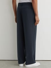 Reiss Airforce Blue Atwell Monogram Relaxed-Fit Belted Trousers - Image 6 of 8
