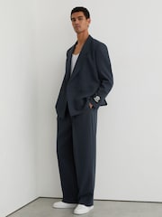 Reiss Airforce Blue Atwell Monogram Relaxed-Fit Belted Trousers - Image 7 of 8