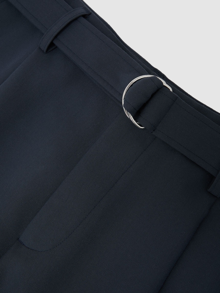 Reiss Airforce Blue Atwell Monogram Relaxed-Fit Belted Trousers - Image 8 of 8