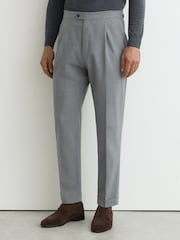 Reiss Light Grey Promise Adjuster Side-Adjuster Tailored-Fit Suit Trousers Wool-Blend - Image 3 of 7
