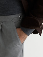 Reiss Light Grey Promise Adjuster Side-Adjuster Tailored-Fit Suit Trousers Wool-Blend - Image 5 of 7