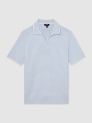 Reiss Soft Blue Redbury Open-Collar Textured-Knit Polo Shirt - Image 2 of 6
