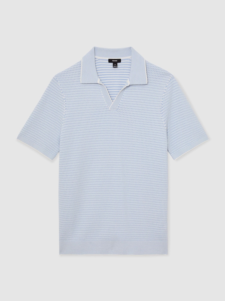 Reiss Soft Blue Redbury Open-Collar Textured-Knit Polo Shirt - Image 2 of 6 Reiss Soft Blue Redbury Open-Collar Textured-Knit Polo Shirt - Image 2 of 6