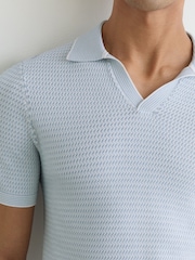 Reiss Soft Blue Redbury Open-Collar Textured-Knit Polo Shirt - Image 3 of 6