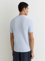 Reiss Soft Blue Redbury Open-Collar Textured-Knit Polo Shirt - Image 5 of 6