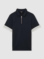 Reiss Navy Bruno Sleeve-Trim Half-Zip Polo Shirts - Image 2 of 6