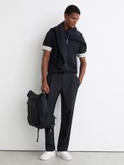 Reiss Navy Bruno Sleeve-Trim Half-Zip Polo Shirts - Image 3 of 6