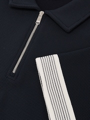 Reiss Navy Bruno Sleeve-Trim Half-Zip Polo Shirts - Image 6 of 6