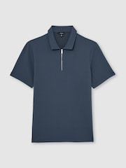 Reiss Airforce Blue Forno Half-Zip Textured Polo Shirt - Image 2 of 6