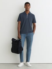 Reiss Airforce Blue Forno Half-Zip Textured Polo Shirt - Image 3 of 6