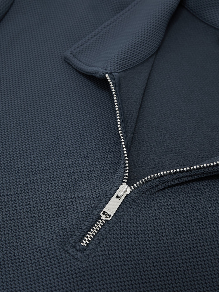 Reiss Airforce Blue Forno Half-Zip Textured Polo Shirt - Image 5 of 5