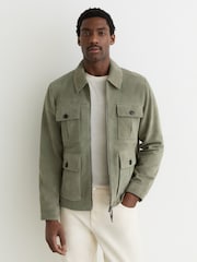 グリーン - Reiss Daventry スエード 4ポケットジップスルージャケット - 画像 1 / 8