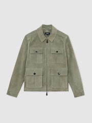 グリーン - Reiss Daventry スエード 4ポケットジップスルージャケット - 画像 2 / 8