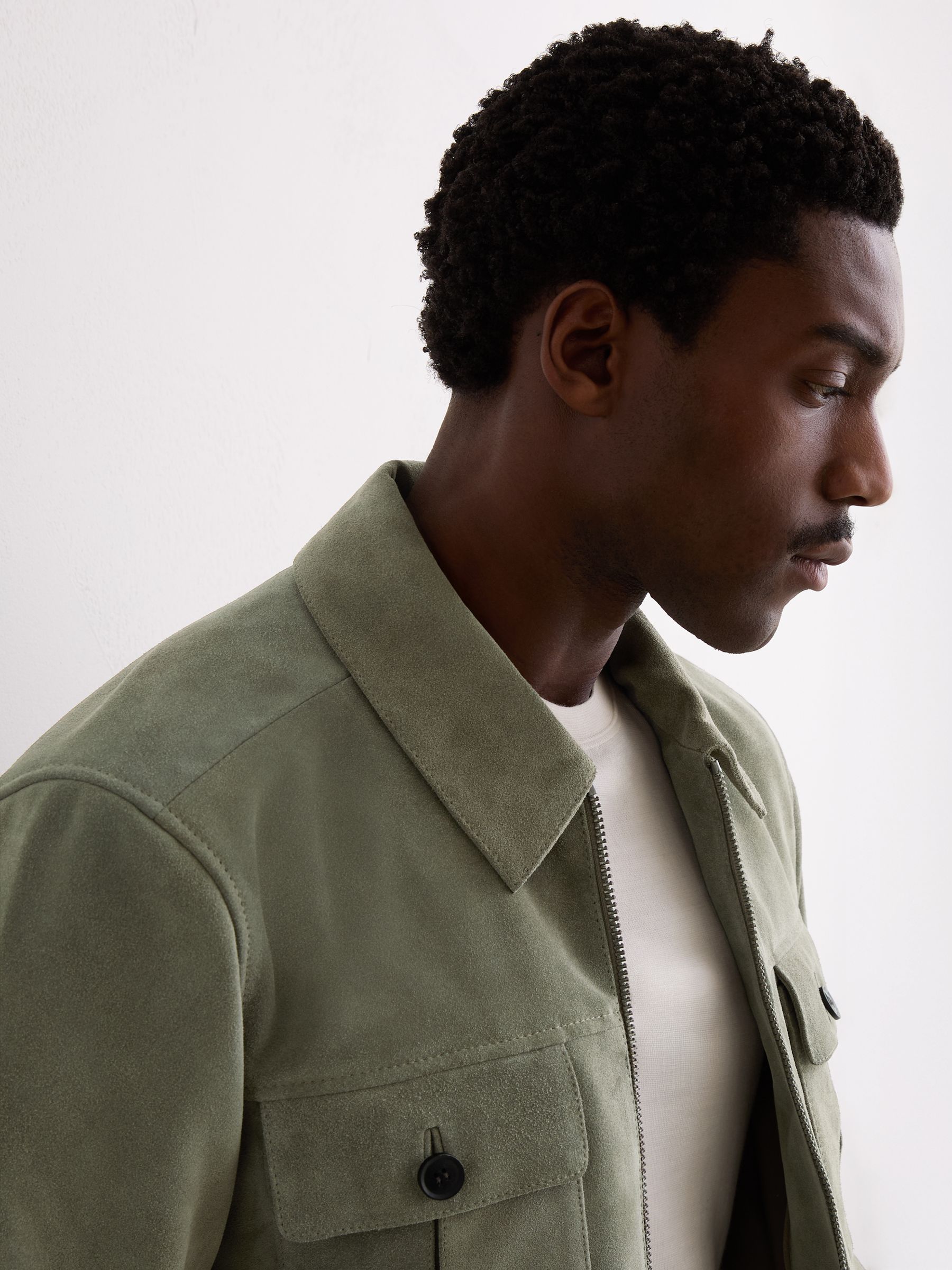 Buy Reiss Green Daventry Suede Four-Pocket Zip-Through Jacket from