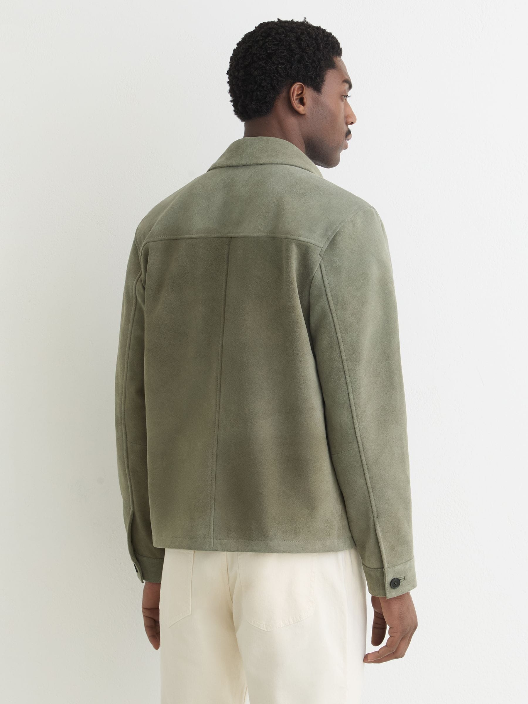 Buy Reiss Green Daventry Suede Four-Pocket Zip-Through Jacket from