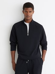 Reiss Navy Sole Textured Half-Zip Funnel-Neck Jumper - Image 1 of 6