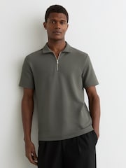 Reiss Sage Green Forno Half-Zip Textured Polo Shirt - Image 1 of 6