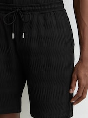 Reiss Black Alvo Textured-Wave Drawstring Shorts - Image 3 of 7
