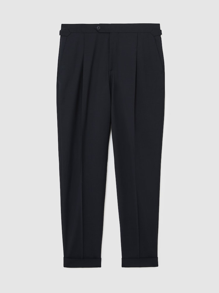 Reiss Navy Promise Adjuster Side-Adjuster Tailored-Fit Suit Trousers Wool-Blend - Image 2 of 6
