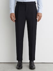 Reiss Navy Promise Adjuster Side-Adjuster Tailored-Fit Suit Trousers Wool-Blend - Image 3 of 6