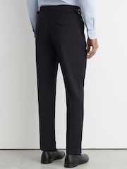 Reiss Navy Promise Adjuster Side-Adjuster Tailored-Fit Suit Trousers Wool-Blend - Image 5 of 6