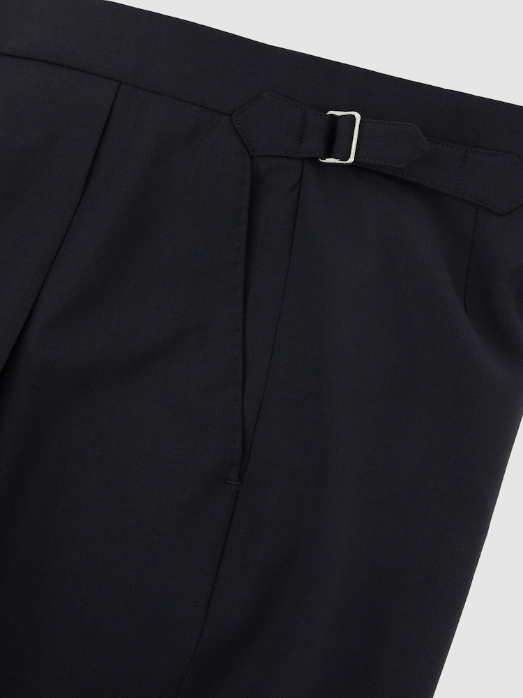 Reiss Navy Promise Adjuster Side-Adjuster Tailored-Fit Suit Trousers Wool-Blend - Image 6 of 6