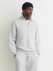 Reiss Grey Melange Kurwin Cotton-Blend Heavyweight Zip Sweatshirt - Image 1 of 7