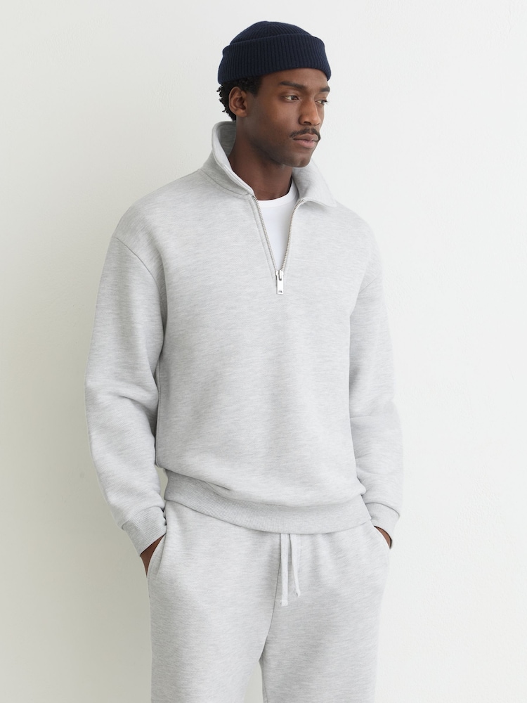 Reiss Grey Melange Kurwin Cotton-Blend Heavyweight Zip Sweatshirt - Image 1 of 7