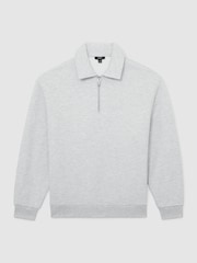 Reiss Grey Melange Kurwin Cotton-Blend Heavyweight Zip Sweatshirt - Image 2 of 7