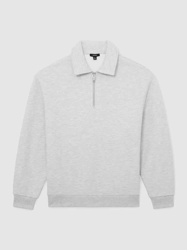Reiss Grey Melange Kurwin Cotton-Blend Heavyweight Zip Sweatshirt - Image 2 of 7