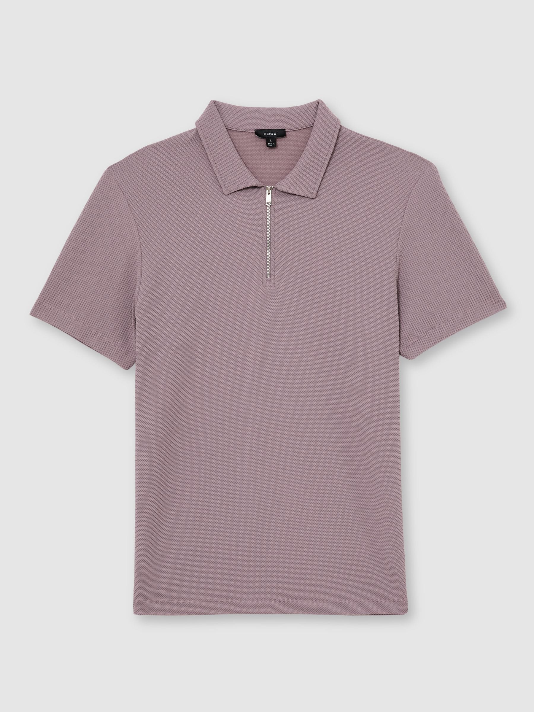 Buy Reiss Raspberry Pink Forno Half-Zip Textured Polo Shirt from