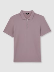 Reiss Raspberry Pink Forno Half-Zip Textured Polo Shirt - Image 2 of 6