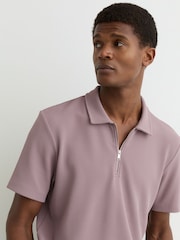 Reiss Raspberry Pink Forno Half-Zip Textured Polo Shirt - Image 4 of 6