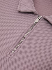 Reiss Raspberry Pink Forno Half-Zip Textured Polo Shirt - Image 6 of 6